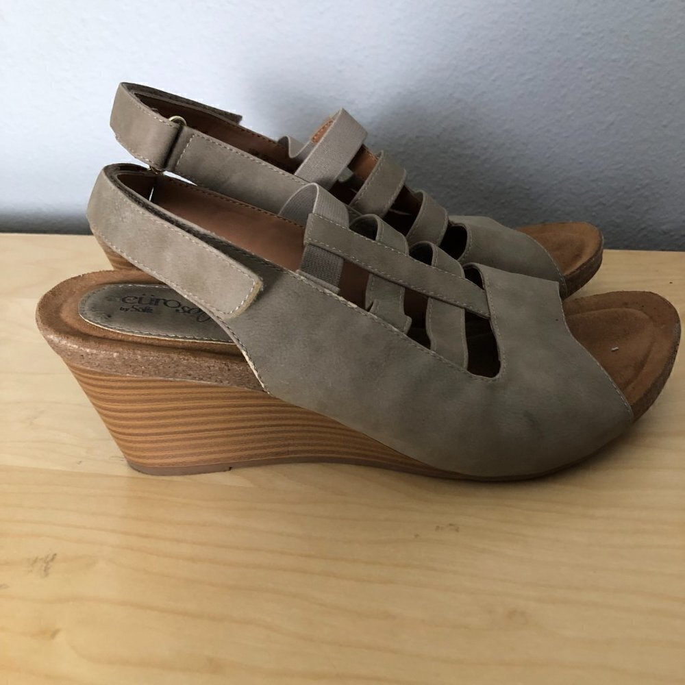 SOFFT Euro Soft Verta Wedge Women's size 10 M Tan Brown Slingback Peep Toe